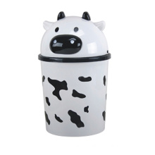 Cute Milk Cow Design Plastic Flip-on Waste Bin